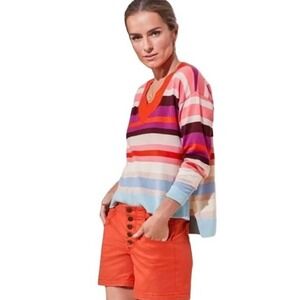 CAbi Women's Sweet Tooth Sweater M Striped V-Neck Cozy Knit Colorful Boho‎ Chic